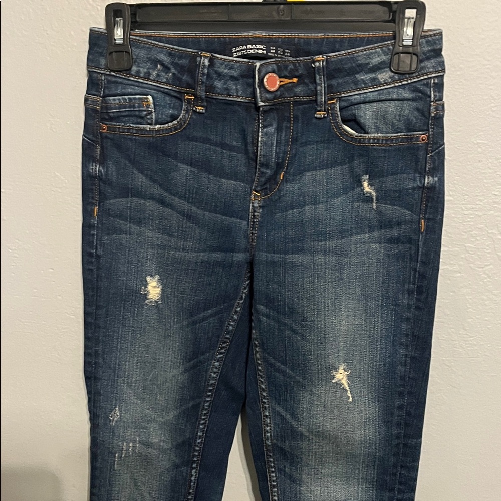 Zara Dark Blue Distressed Skinny Jeans